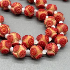 Vintage Tagua Nut Carved Rosettes Beaded Necklace Shell Spacers 26" Craft Beads